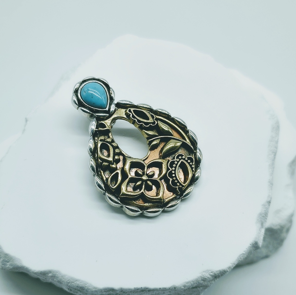 Carolyn Pollack Relios Sterling Silver Mixed Metal Turquoise Enhancer Pendant - Picture 3 of 10